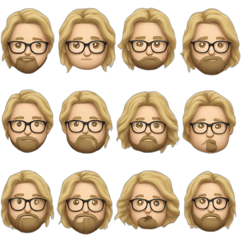 Chubby non binary Big lebowsky round glasses long blond hair chaotic res beard vaporizer emoji