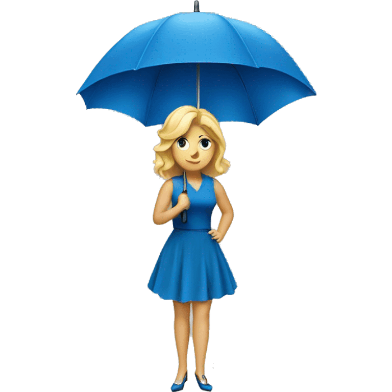 Blond haired lady with an umbrella and a Blue dress emoji