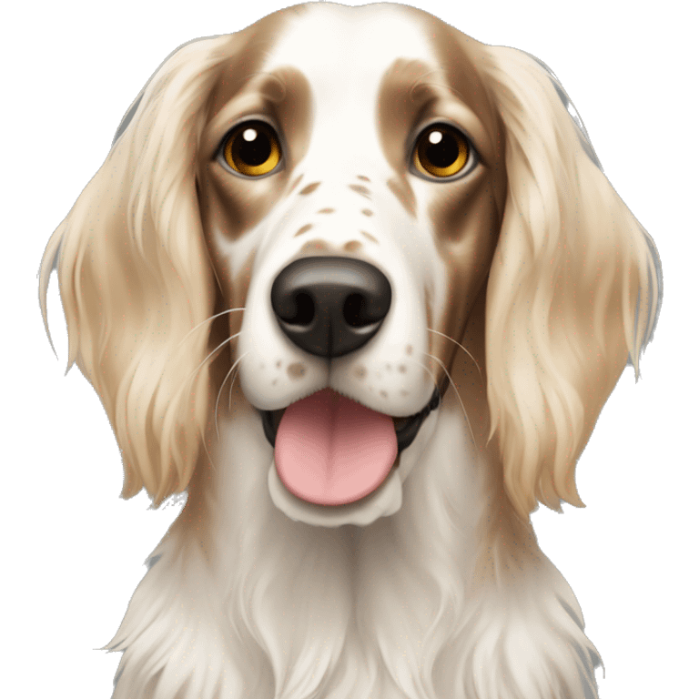 Blonde girl with white and Brown english setter portrait emoji