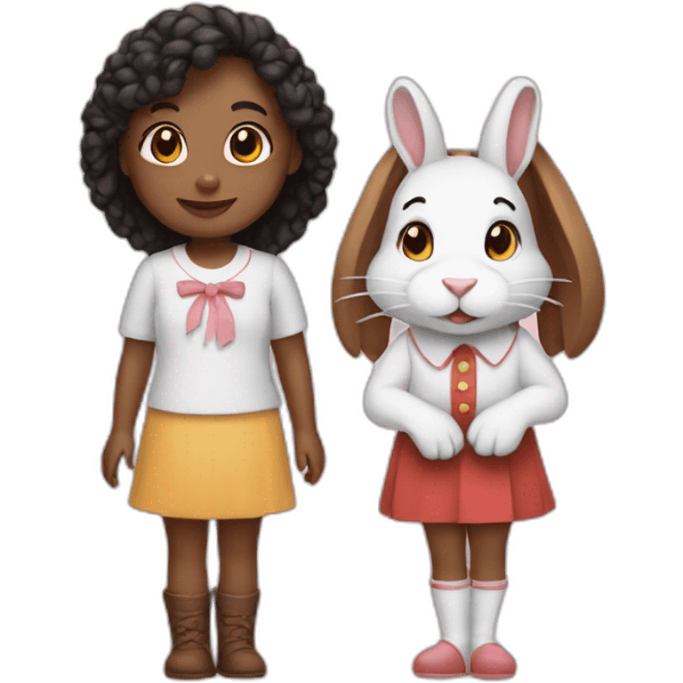 two girlsand one white rabbit emoji