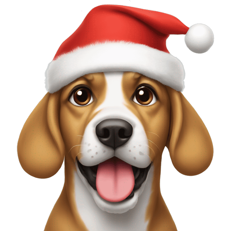 Dog with a ball in his mouth and a Christmas hat on his head emoji