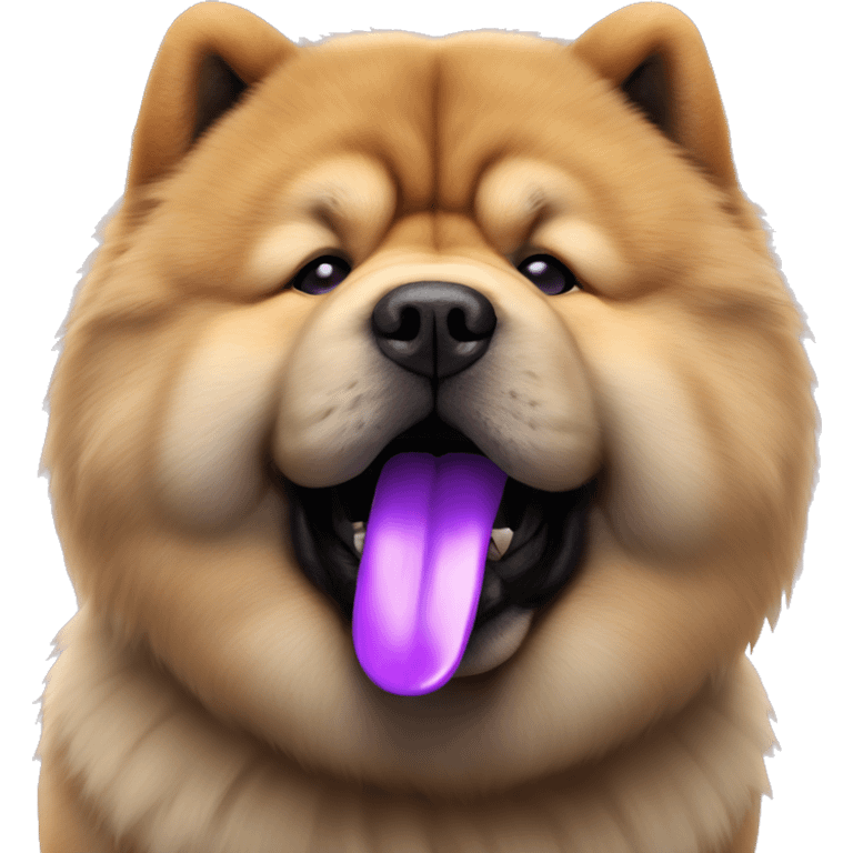 Chow chow with purple tongue, full-height, photorealistic 4k emoji