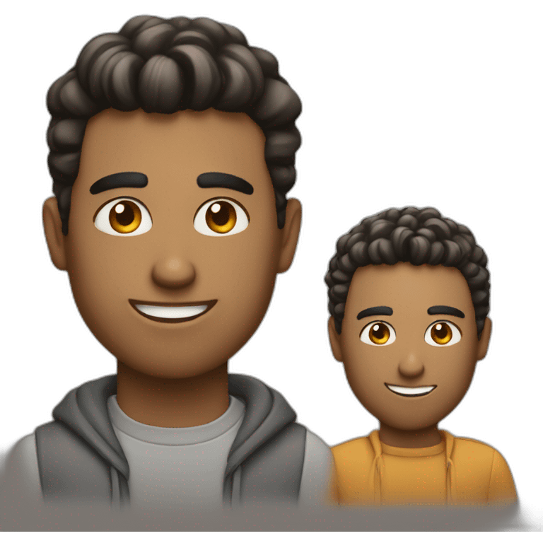 two different guys with latin features using his laptops emoji