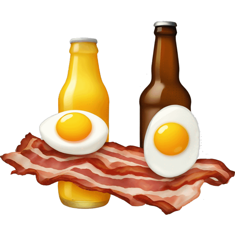 two beer bottles and bacon and eggs emoji