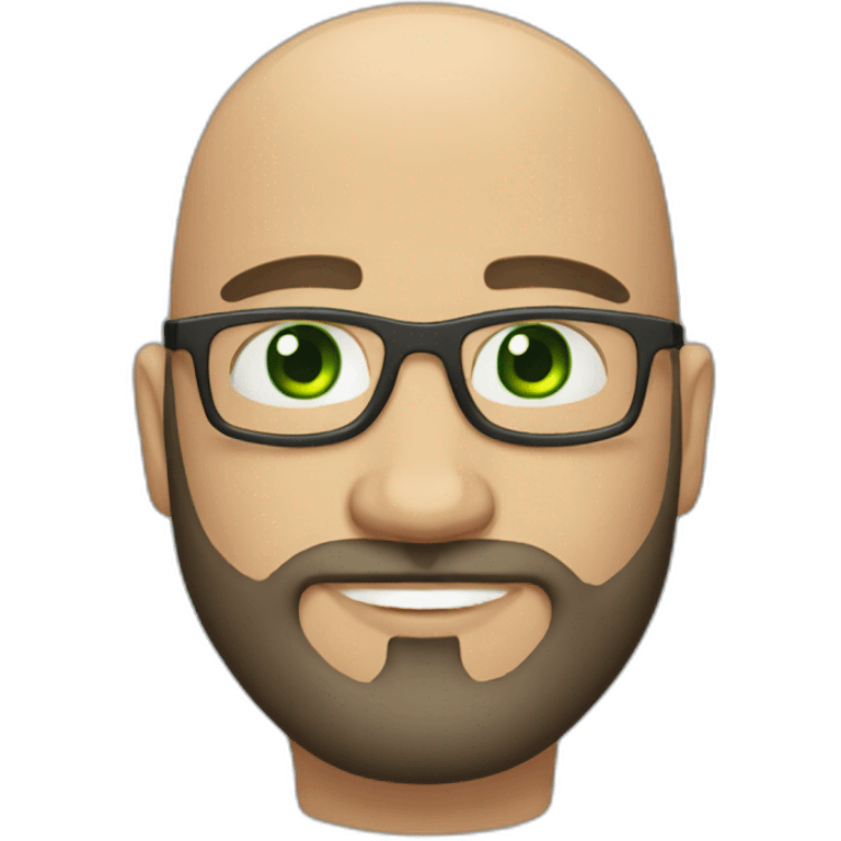 bald guy with strong beard, green eyes, sour face and carey glasses emoji