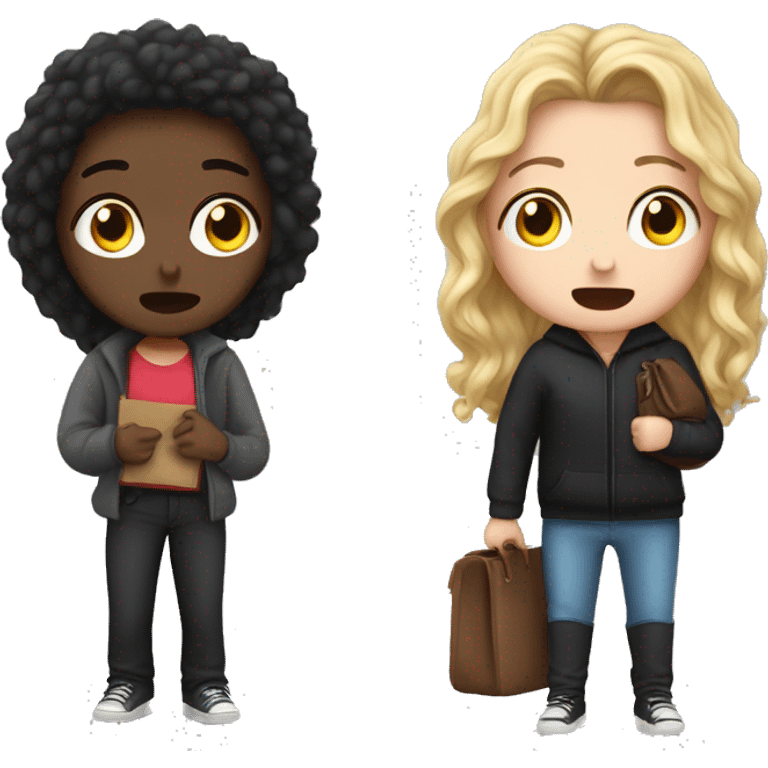  white girl with long black curly hair crying next to a thief who stole a bag emoji