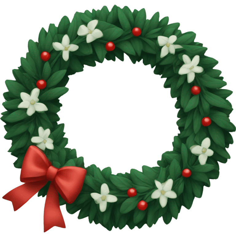 Very dark green wreath with white and red bows  emoji