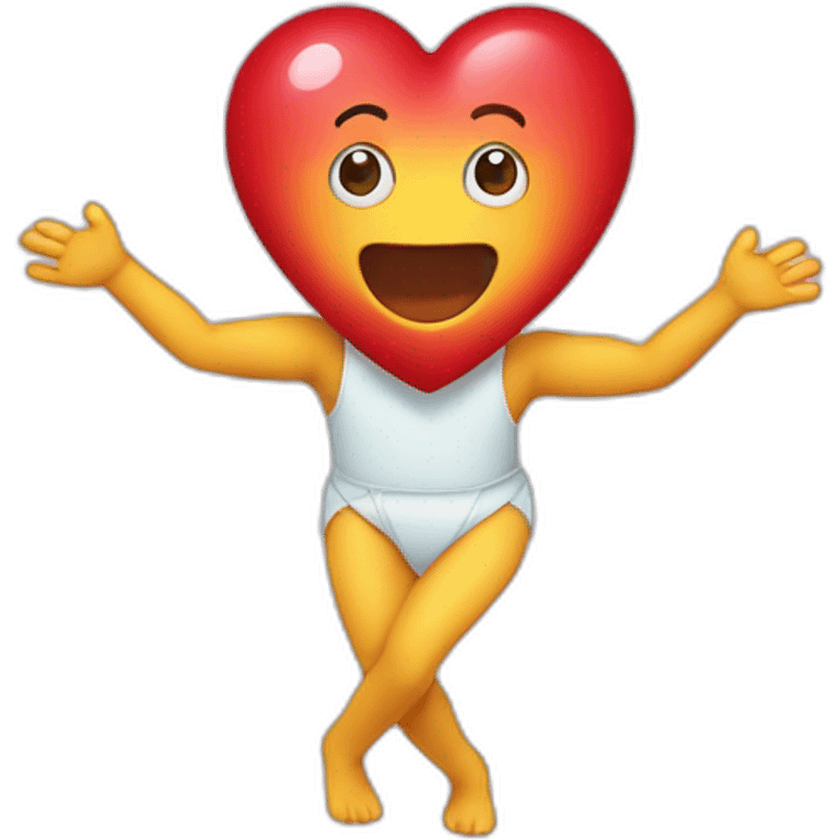 A heart with a sweet face on it, and arms and legs coming out of it emoji