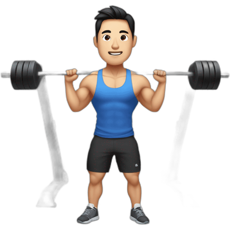 A Korean man in the gym with a pumped-up body emoji