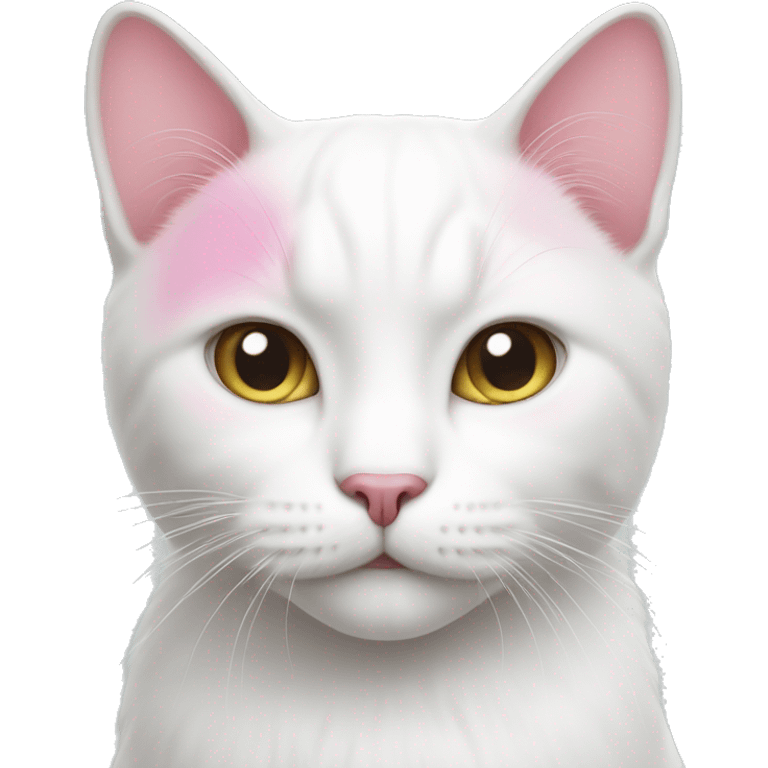 white cat with pink emoji