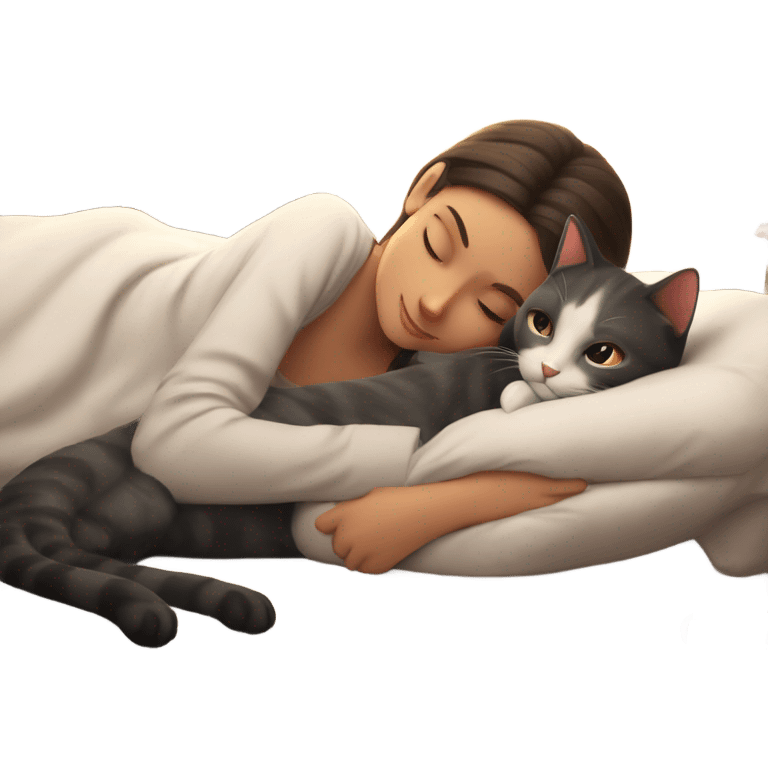 peaceful cat resting indoors with a beautiful girl  emoji