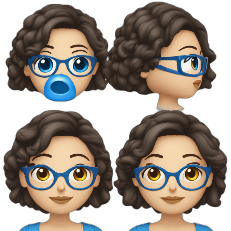 Mujer gordita morena gafas pelo largo ojos azules emoji