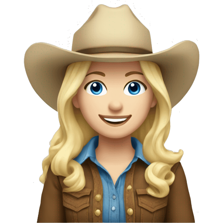 Cowgirl, pale skin, blue eyes, blonde hair, smiling emoji