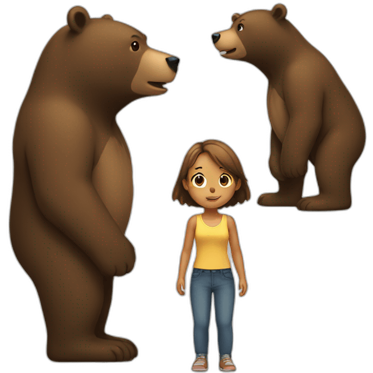 girl standing up to a bear emoji