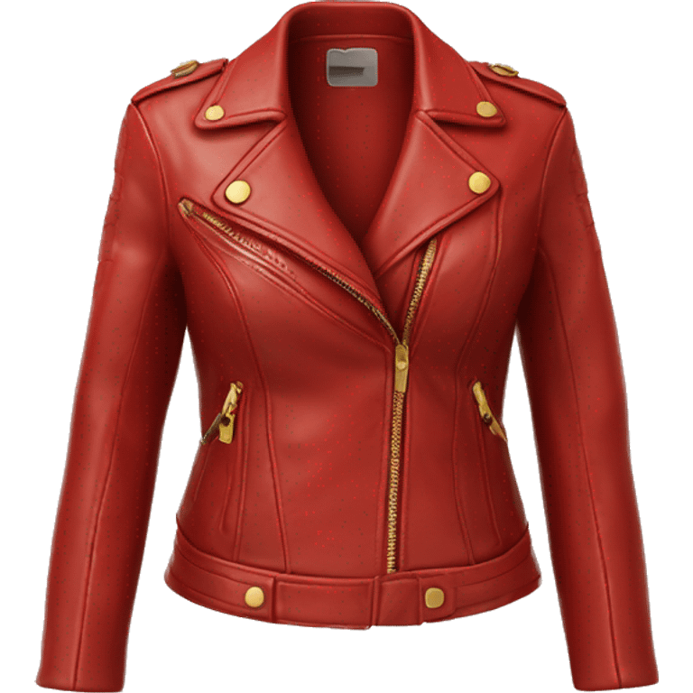 Hyper Realistic isolated open apple red feminine fashion leather jacket with gold hardware. emoji