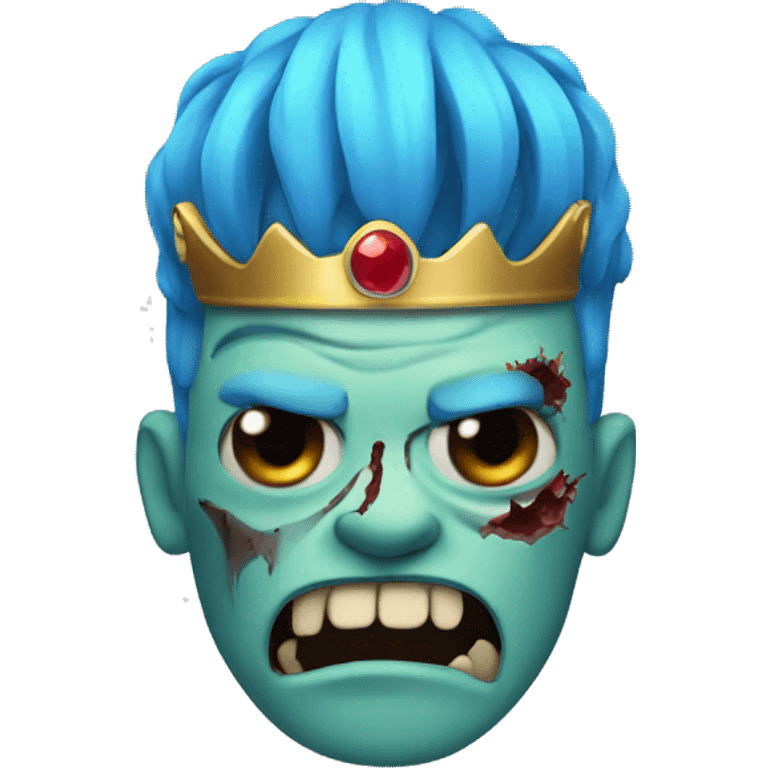 a zombie with blue hair a crown and a sword emoji