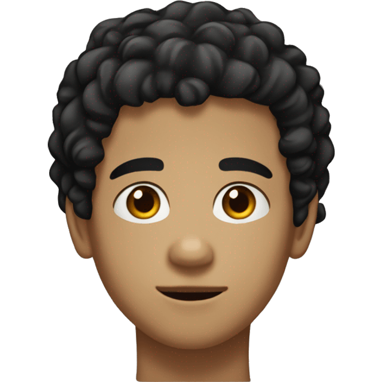 Only the head of a teenage boy with slightly curly black hair, light skin tone, slightly thick eyebrows, brown eyes, a beautiful nose  emoji