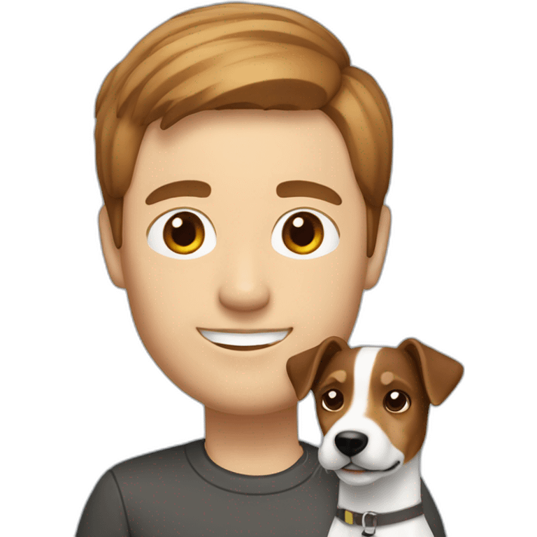 Man with modern brown cut hair with jack russell terrier dog emoji