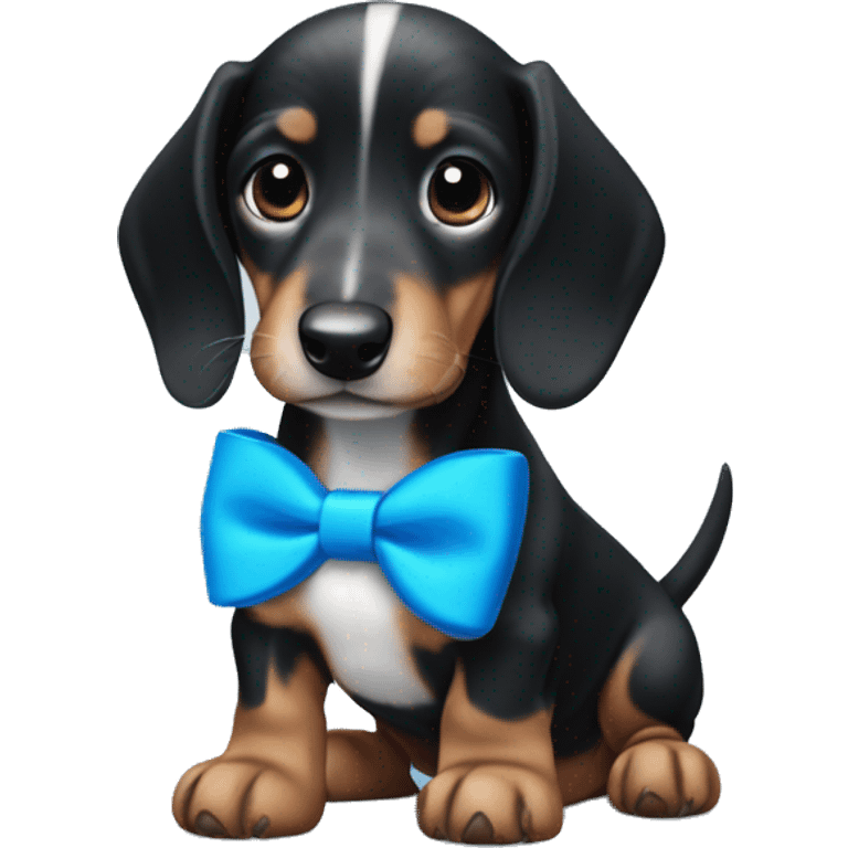 black and white dachshund puppy with blue bow emoji