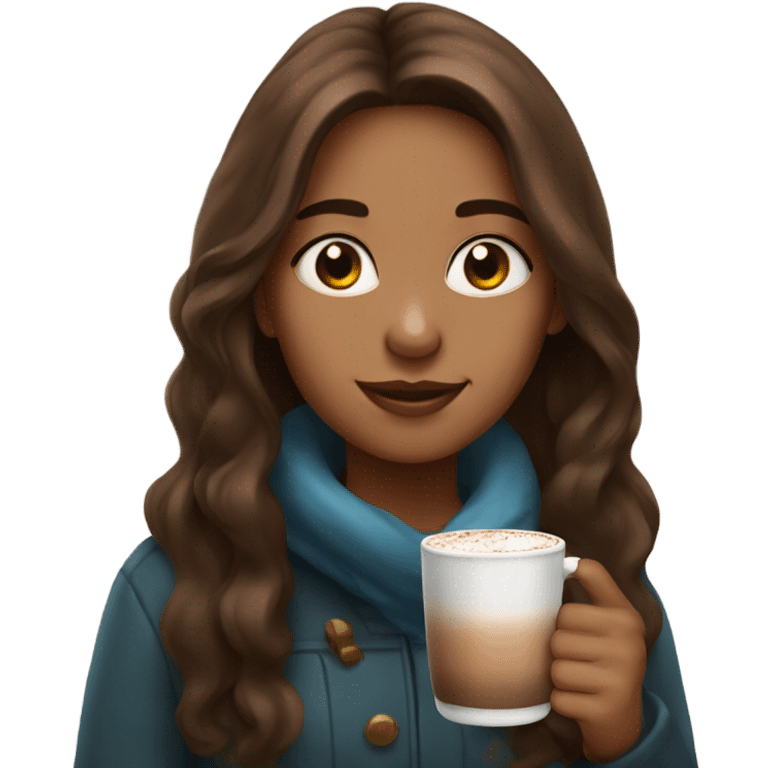 Girl with brown long hair and a hot chocolate emoji