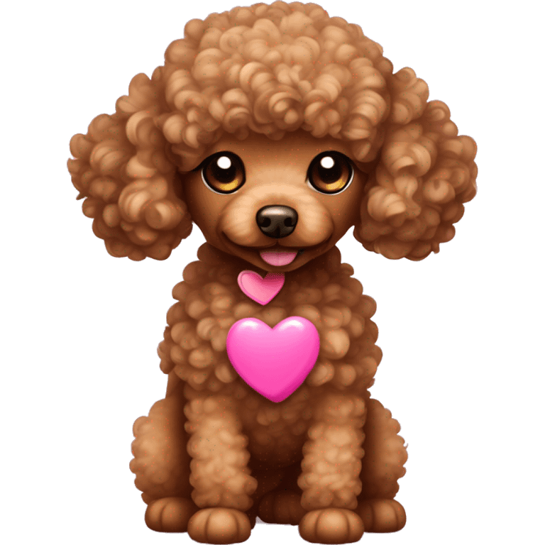 curly brown toy poodle dog with pink heart next to it emoji