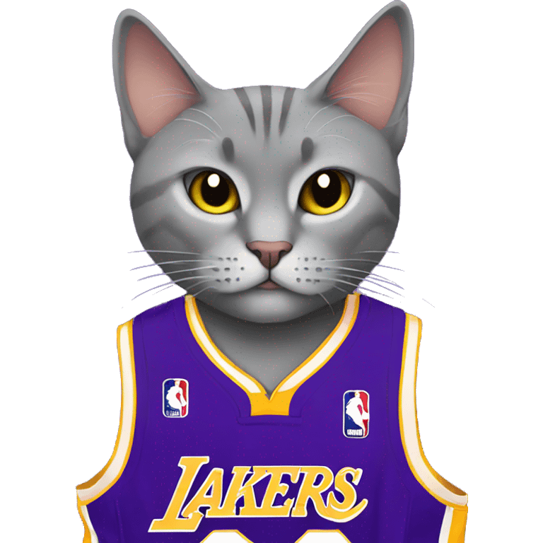 Grey Cat wearing lakers jersey doing a side eye emoji