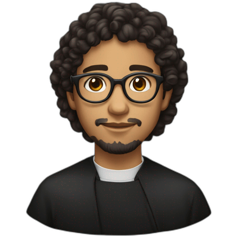 young mexican catholic priest beard, curly hair, with rounded glasses and clerygman emoji