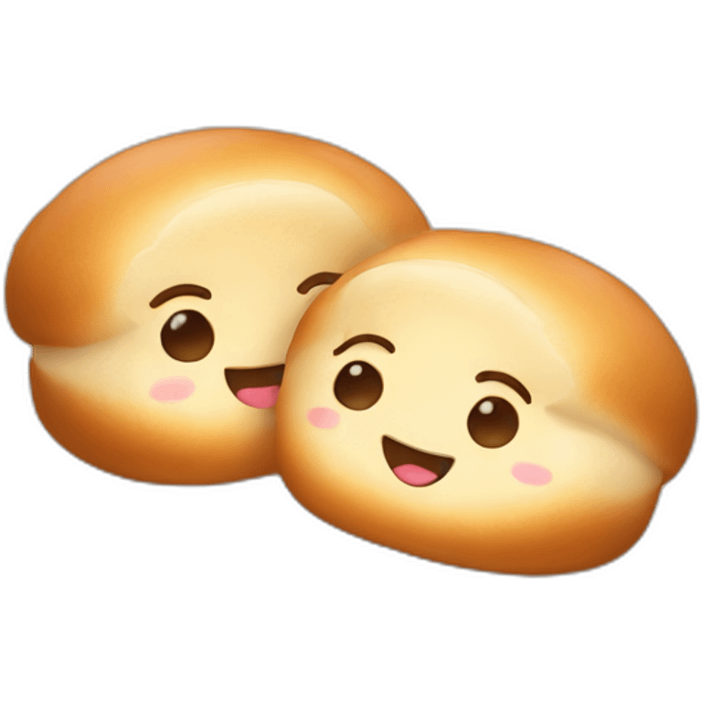 two breakfast buns hanging out and cuddling emoji