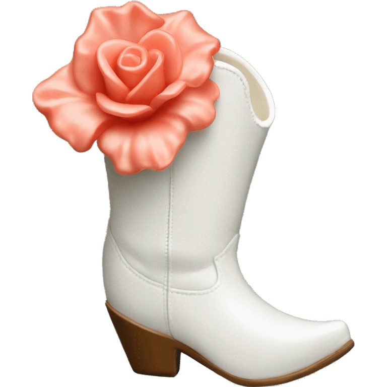 White cowgirl boot vase with coral sticking out of it emoji