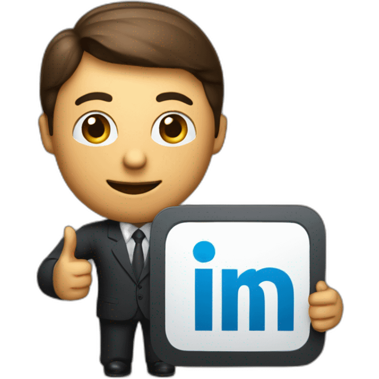 a business manager holding the linkedin logo in his hands emoji