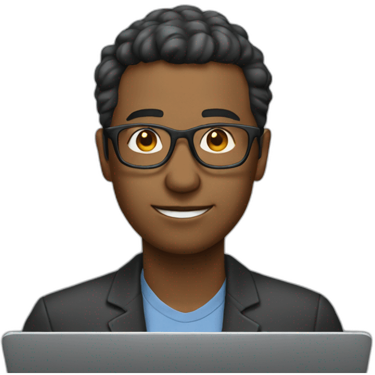 man with glasses using laptop emoji