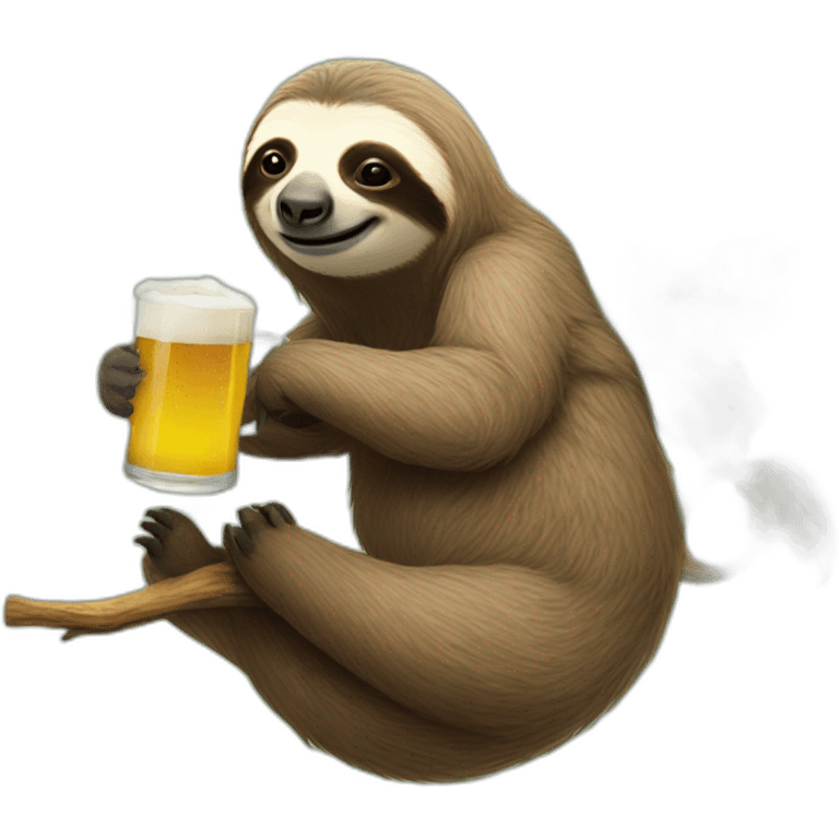 Sloth drinking beer while riding a flying caterpillar emoji