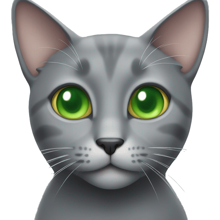 Grey cat with green eyes with a cat treat  emoji