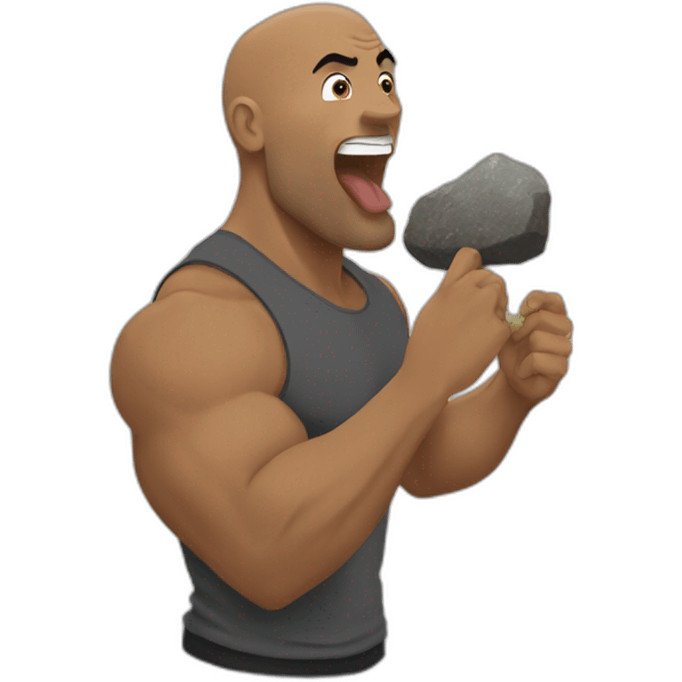 The Rock eating a rock emoji