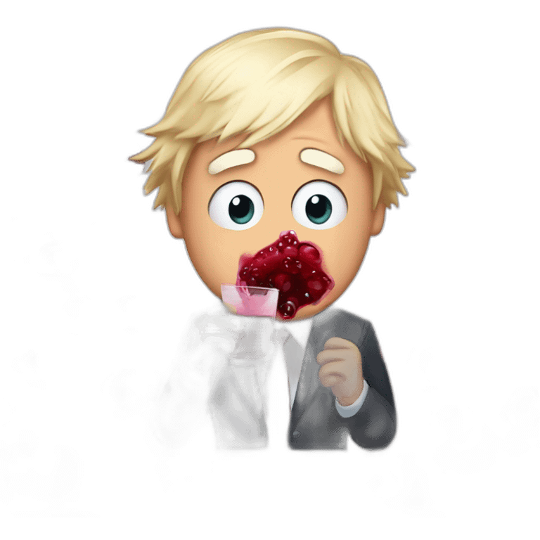 Boris Johnson with cranberry juice leaking from his mouth emoji