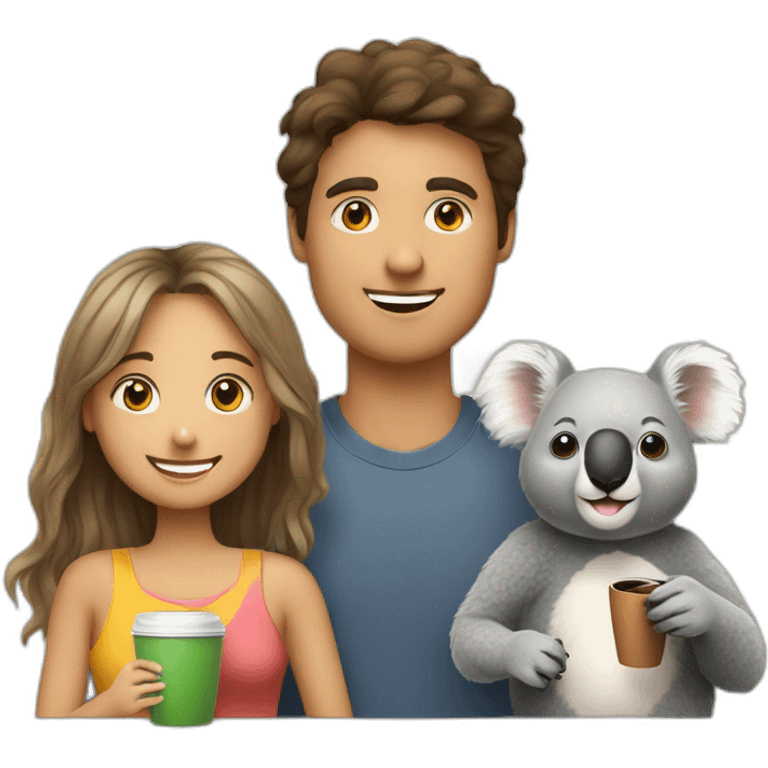 A young, a senior and a koala taking a coffee together emoji