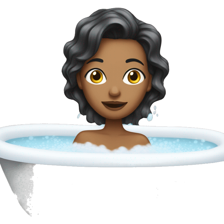 Brunette Woman taking a bubble bath in big bathtub emoji