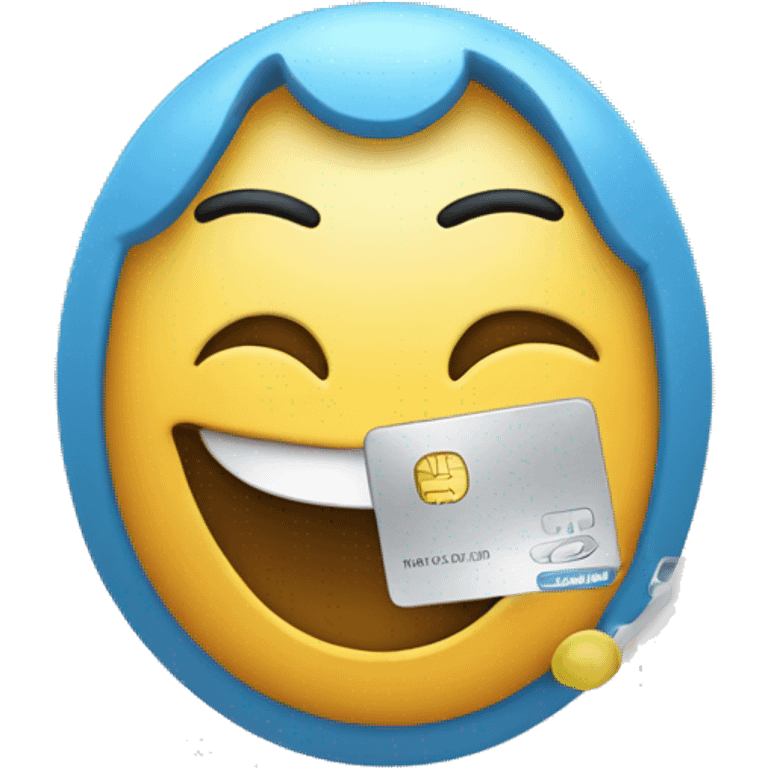 Laughing emoj holding credit card emoji