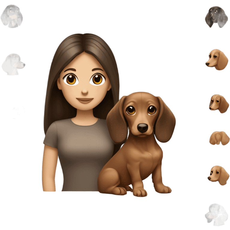 Brunette long hair light tan girl with beige and black dachshund puppy emoji