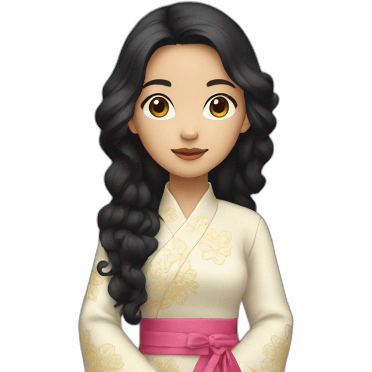 asian girl with long curly black hair wearing ao dai full body emoji