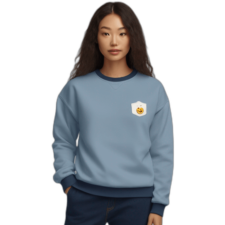 navy blue sweatshirt with white breast pocket embroidery emoji