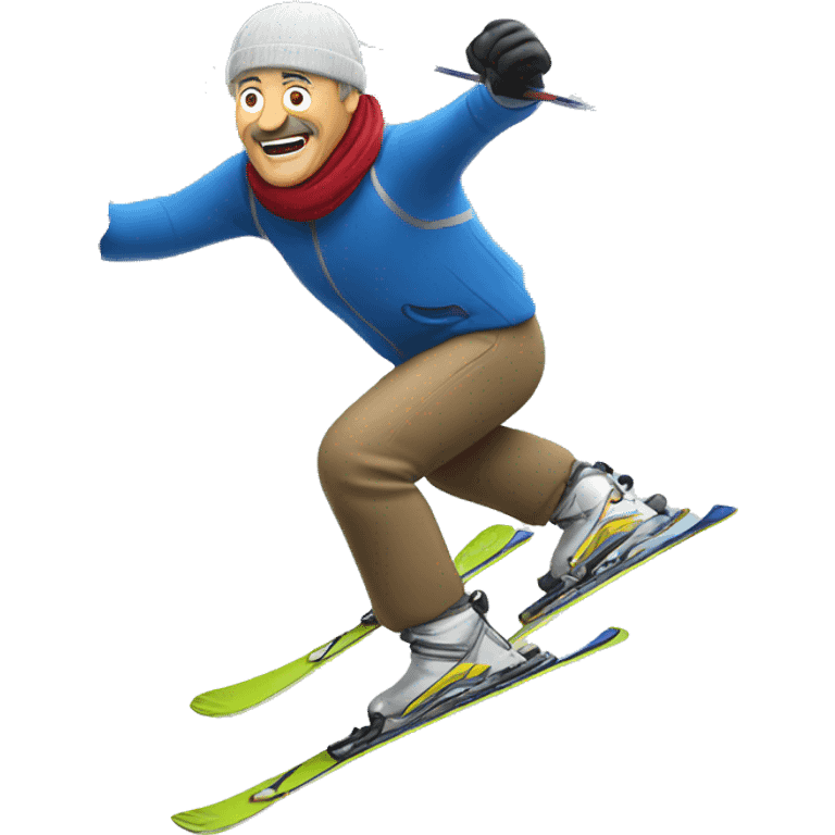 Middle aged man skiing and hitting a tree emoji