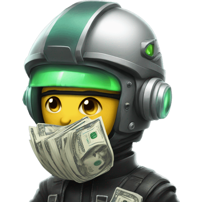 cyber punk with helmet holding cash emoji