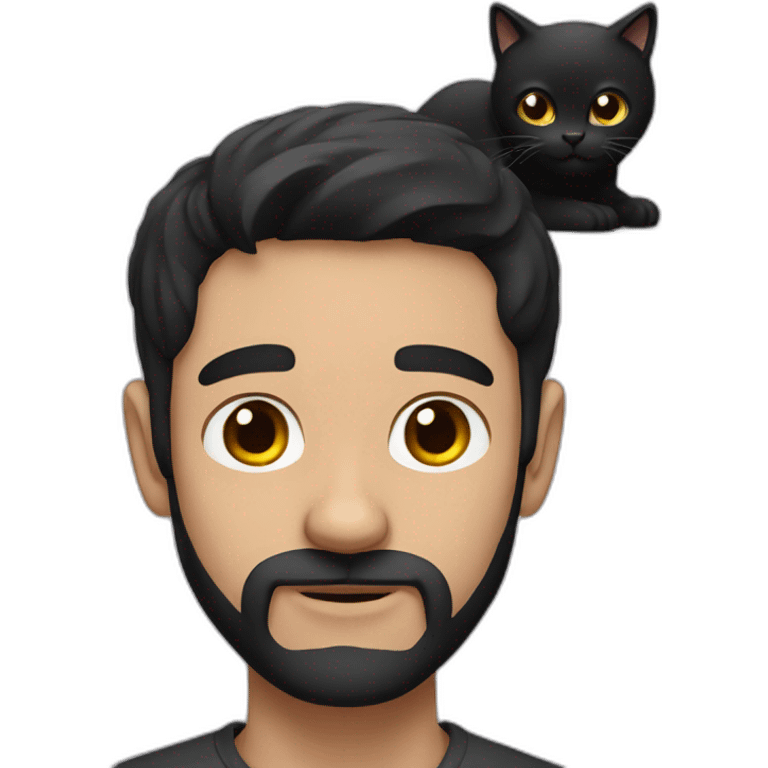 A man with black hair and a black cat emoji