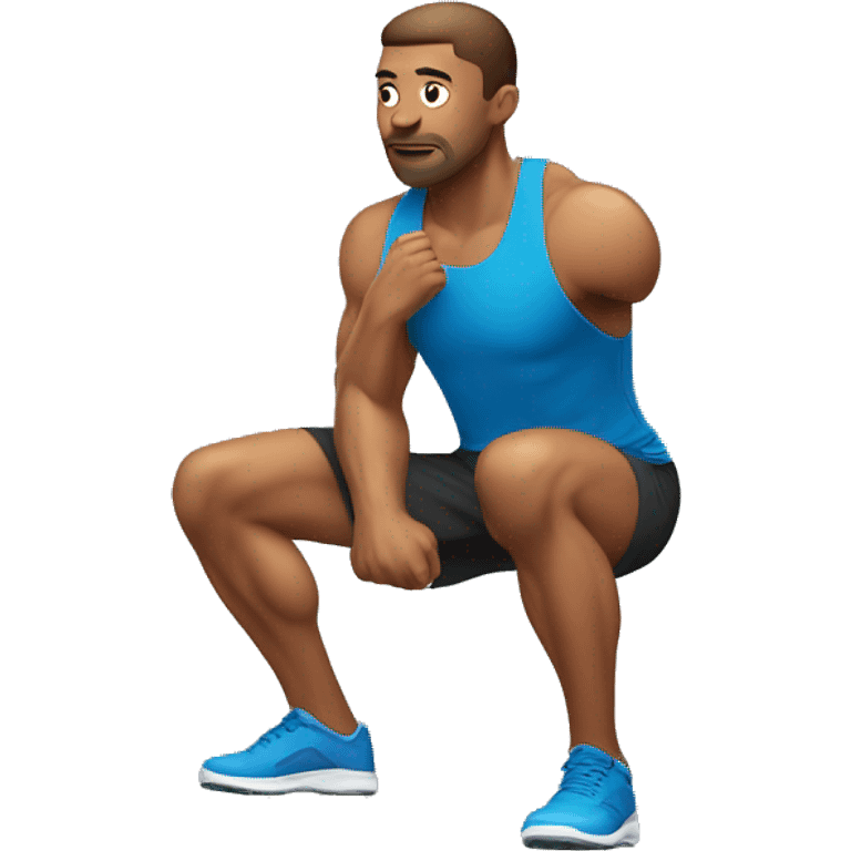 athletic man doing squats, trying emoji