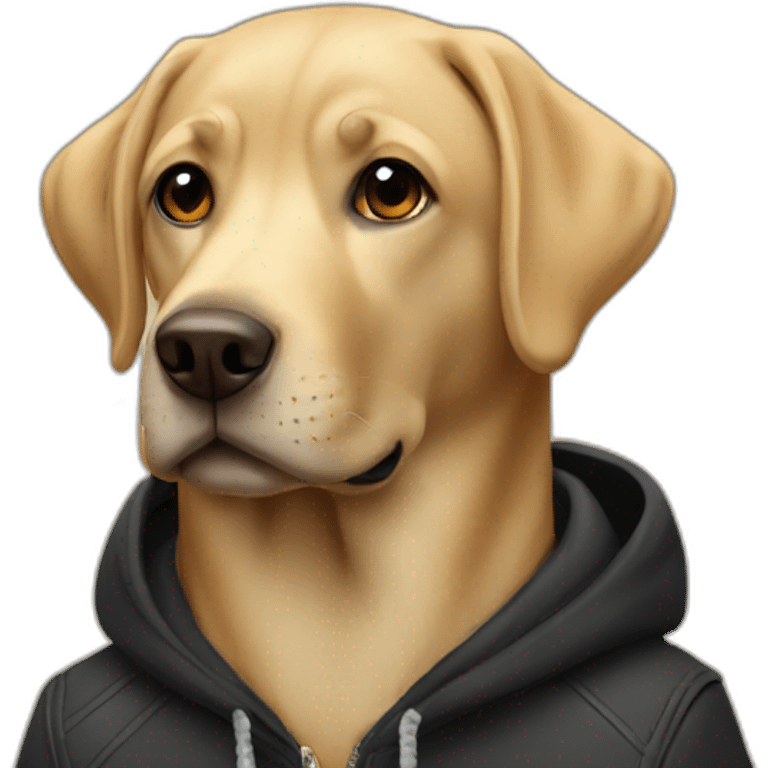 Labrador in a black hoodie wearing backpack  emoji