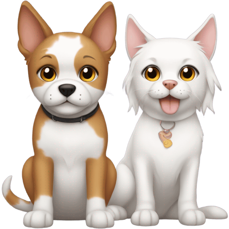 White Dog and calico cat besties  emoji