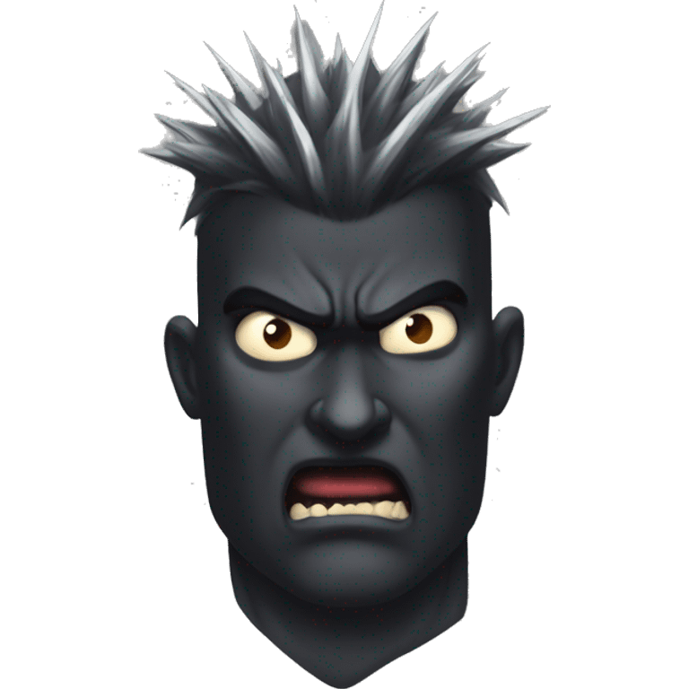 Angry spiky hair Guts from berserk with a scar over his face, balck beserk amor emoji