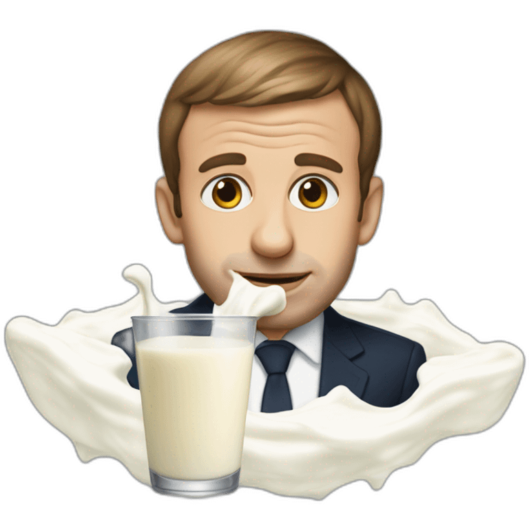 Macron with milk on face emoji