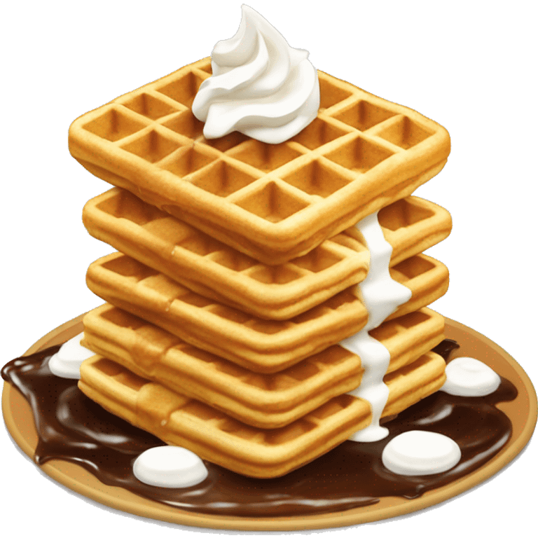 Stack of waffles with syrup and whipped cream emoji